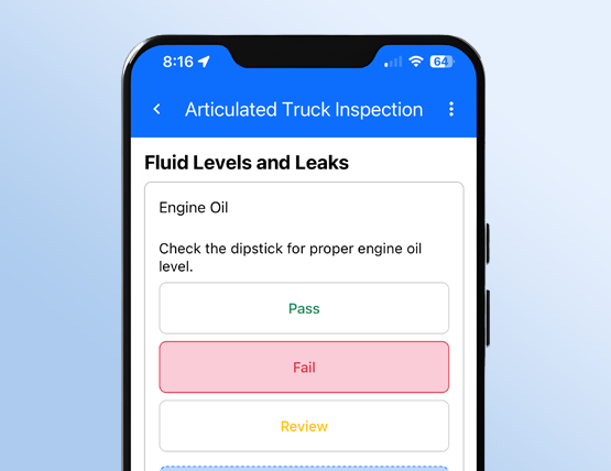 Inspection forms for mobile equipment